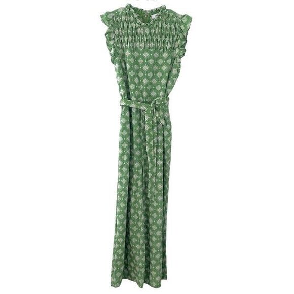 Greylin Womens Embroidered Eyelet Smocked Ruffle Tie Waist Jumpsuit Size Medium - Picture 1 of 13